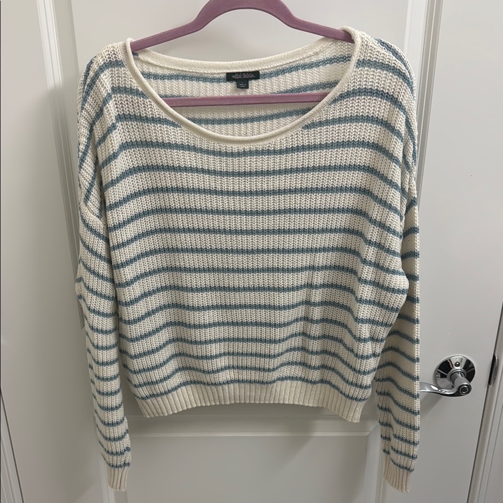 Wild fable Cream and Blue Striped Crew Neck Sweater